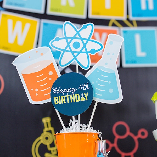 Science Party Centerpieces, Editable Science Lab Table Decorations, Printable Science Party Centerpieces, Mad Scientist Centerpieces