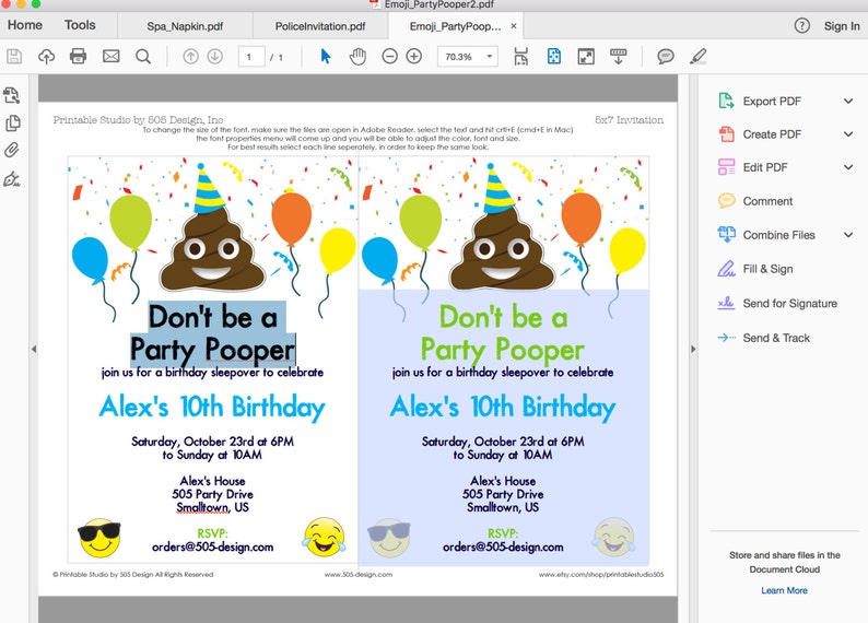 Party Pooper Invitation INSTANT DOWNLOAD Printable Emoji Party Invitation by Printable Studi image 2