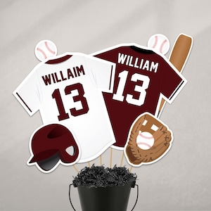Editable Baseball Centerpieces in Maroon, Graduation Table Decorations (digital file)