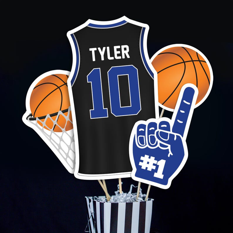 Blue Basketball Party Centerpieces: Printable Birthday Decor (Digital Download) image 3