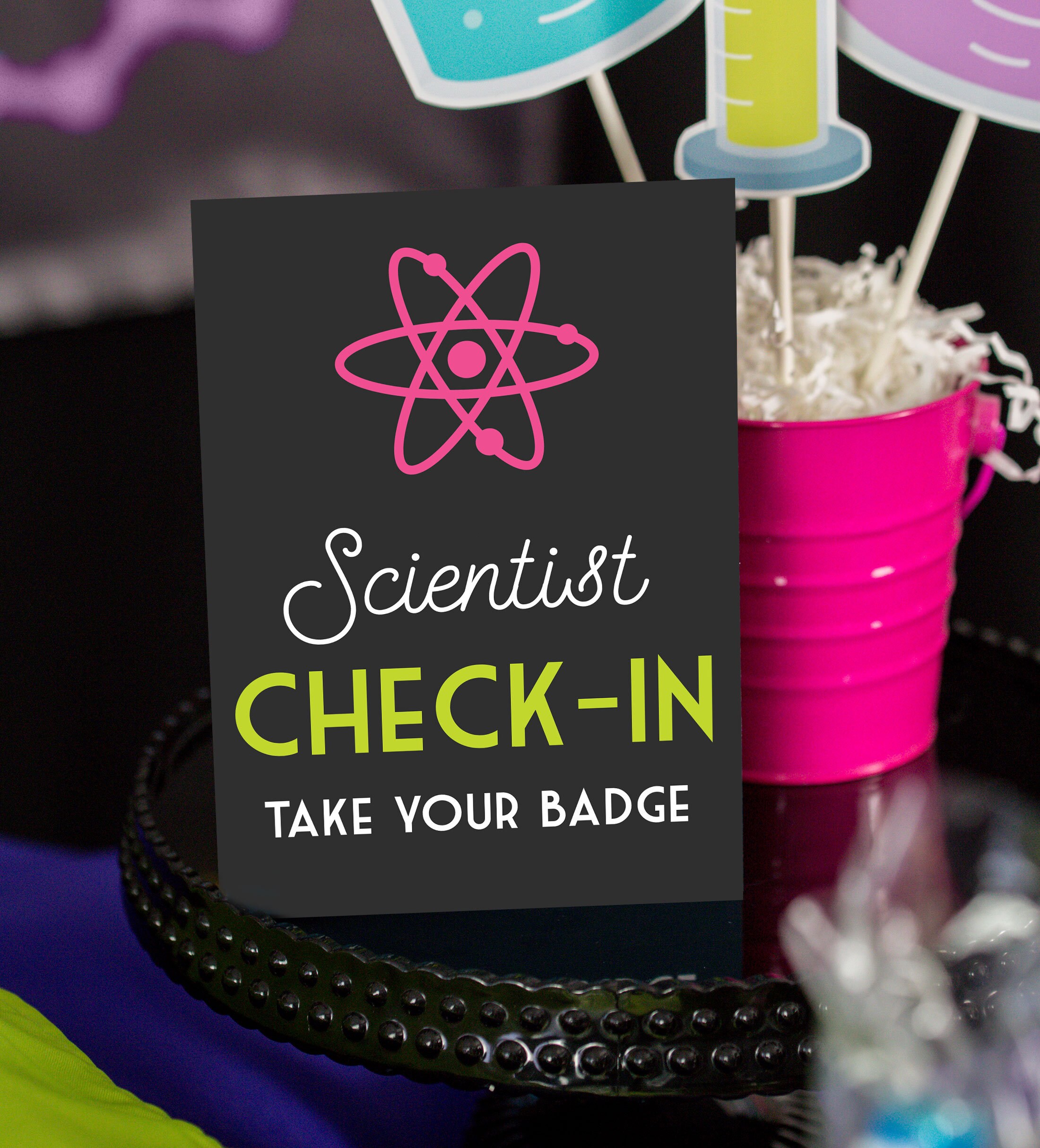 Scientist Check-in Sign in Pink Printable Science Party Sign Girls ...