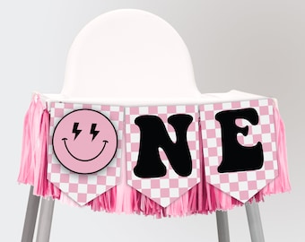 ONE Happy Girl Banner in Pink Printable Happy Girl Banner Pink One Happy Girl High Chair Banner ONE Happy Girl Birthday Decorations