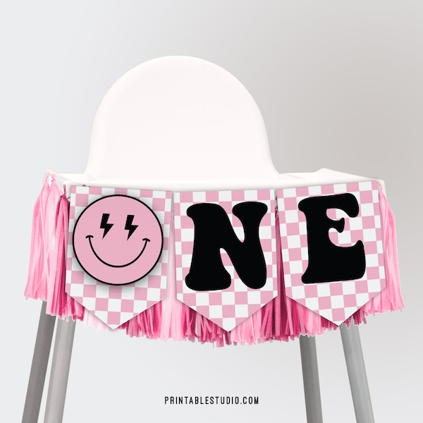 ONE Happy Girl Banner in Pink Printable Happy Girl Banner Pink One Happy Girl High Chair Banner ONE Happy Girl Birthday Decorations