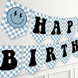 One Happy Dude Birthday Banner in Blue, Personalized Banner Canva Template 0200 (digital file)