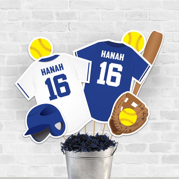 Softball Centerpieces in Royal Blue Printable Softball Table Decorations Instant Download Blue Softball Banquet Cutouts Graduation Decor