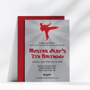 Karate Birthday Invitation INSTANT DOWNLOAD  - Printable Ninja Invitation - Digital Karate Party Invitation