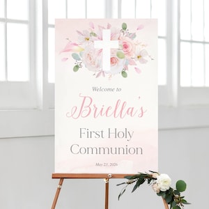 First Communion Welcome Sign for Girls Communion Party Sign Girl Pink Floral First Communion Party Sign Girls Communion Party Sign Pink