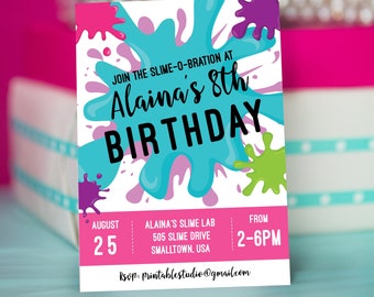 Slime Invitation - Printable Slime Birthday Party Invitation - Slime Party Invitation - Slime Invitation in Teal Pink and Purple