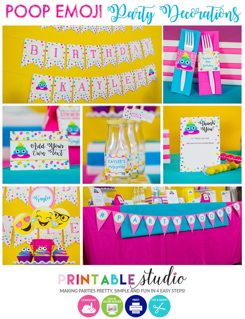 Emoji Party Decorations INSTANT DOWNLOAD Printable Party Pooper Birthday Party by Printable Studio image 2