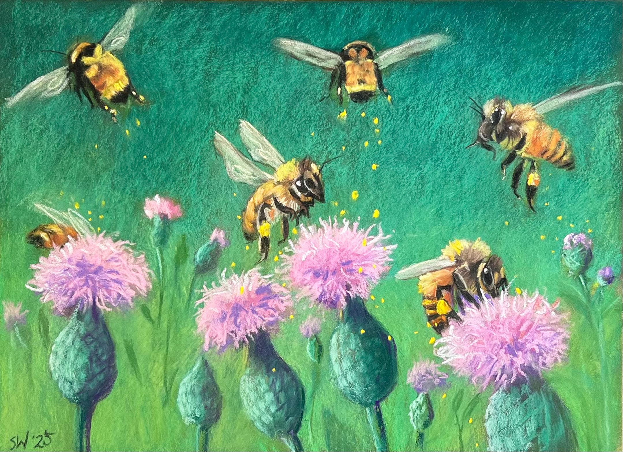 Painting of Bees and Thistles Original Art