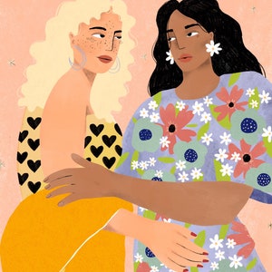 Dream ladies - iIllustration print A4 - wallart - gift for her - bloemen