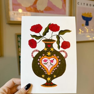 Bohemian vase - Illustration mini print - A5  - wallart - ibiza - gift for her