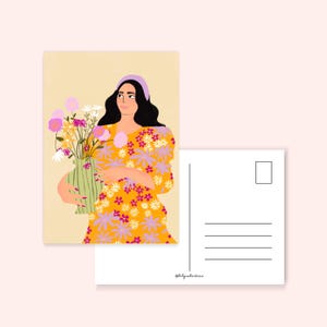Postal de la dama con flores