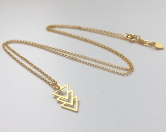 Gold Necklace for Women, Geometric Pendant, Triangles Arrow Charm, Dainty 18k Vermeil Chain, Handmade Gift for Her, Custom Sizes, Gift Box