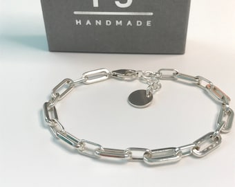 Bracelets en argent sterling pour femme, trombone, chaîne en argent massif 925, cadeau fait main au Royaume-Uni pour elle, avec/sans rallonge, tailles