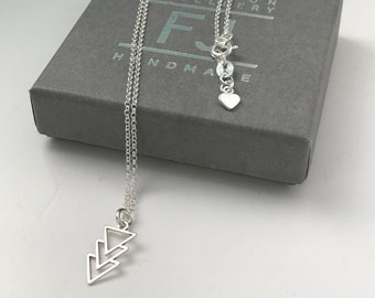 Sterling Silver Necklace Pendant, Triangles Necklace, Simple Silver Geometric Necklace, UK Handmade Gift for Women, Custom Sizes, Gift Boxed