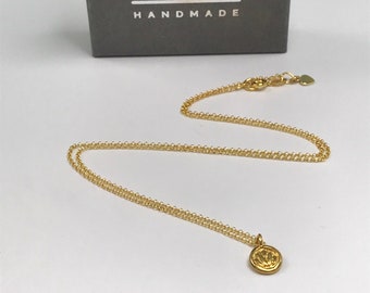 Gold Lotus Charm Necklace, 18k Vermeil Chain & Tiny Pendant, UK Handmade Layering Necklace, Gift for Women, Custom Sizes