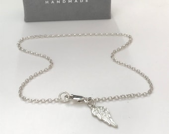 Sterling Silver Anklets for Women, Angel Wing Charm Ankle Bracelet, UK Handmade Ankle Chain Gift for Girls, Custom Sizes, Gift Boxed