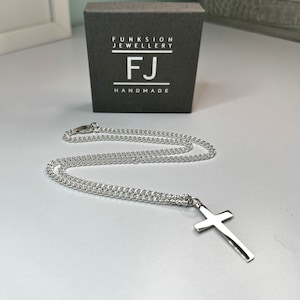Handmade Sterling Silver Cross Necklace: 3.5mm Curb Chain, Gift Boxed