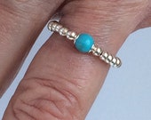 Sterling Silver Turquoise Rings, Handmade Stretch Gemstone Beaded Ring for Fingers, Thumbs Toes, Gift for Women