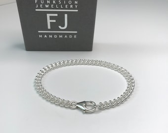 Sterling Silver Bracelets, Solid 925 Silver Curb Chain Bracelet with Clasp, UK Handmade Gift for Men / Women, Custom Sizes