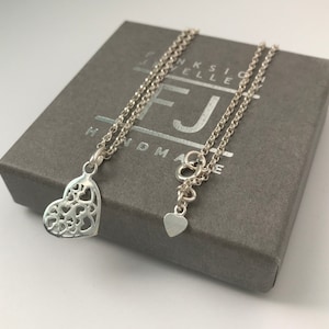 Sterling Silver Heart Necklace, Heart Charm Pendant Necklace, UK Handmade Gift for Women, Custom Sizes, Gift Boxed