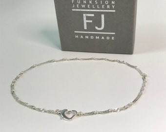Sterling Silver Twisted Chain Heart Clasp Anklets for Women, Sparkling Handmade Ankle Bracelet Gift for Girls, Custom Sizes