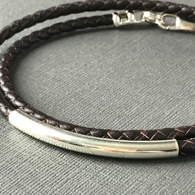 Mens Leather Wrap Bracelet, Sterling Silver Beaded Wristband in Black or Brown Leather Braid, UK Handmade, Custom Sizes, Gift Boxed image 5