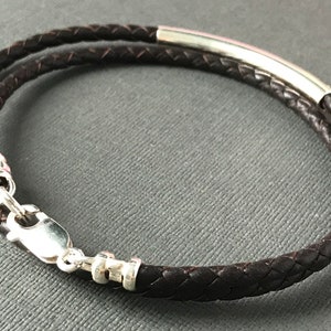 Mens Leather Wrap Bracelet, Sterling Silver Beaded Wristband in Black or Brown Leather Braid, UK Handmade, Custom Sizes, Gift Boxed image 7