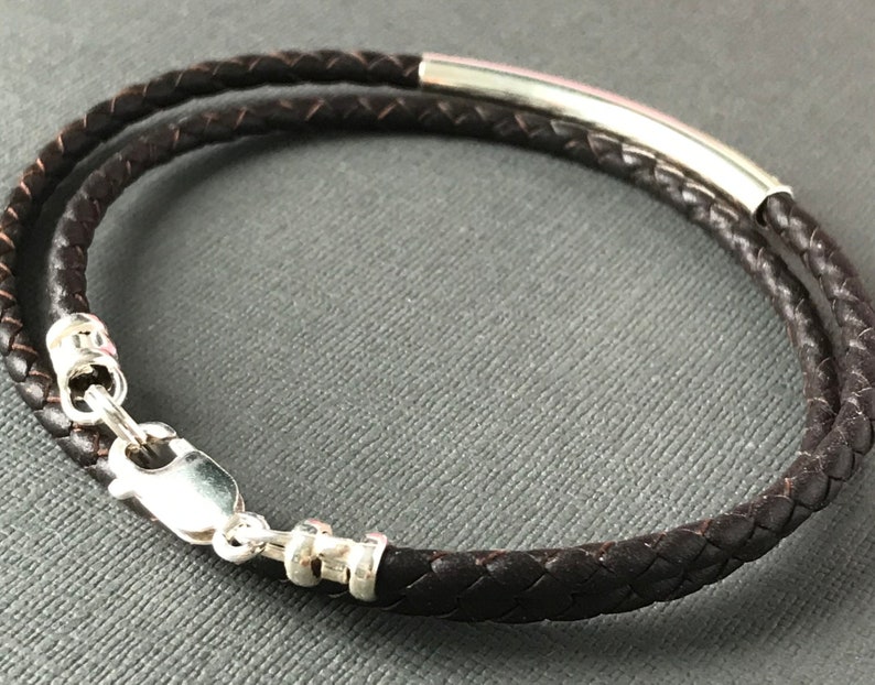 Herren Leder Wickelarmband, Sterling Silber Perlen Armband in Schwarz oder Braun Leder Geflecht, UK handgemacht, Benutzerdefinierte Größen, Geschenkbox Bild 7