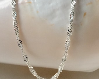 Sparkling Fancy Twist Necklace, 925 Sterling Silver Necklace Twisted Chain, UK Handmade Gift for Women, Custom Sizes, Gift Boxed