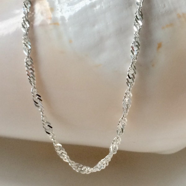 Sparkling Fancy Twist Necklace, 925 Sterling Silver Necklace Twisted Chain, UK Handmade Gift for Women, Custom Sizes, Gift Boxed