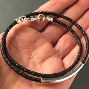 Herren Leder Wickelarmband, Sterling Silber Perlen Armband in Schwarz oder Braun Leder Geflecht, UK handgemacht, Benutzerdefinierte Größen, Geschenkbox Bild 4