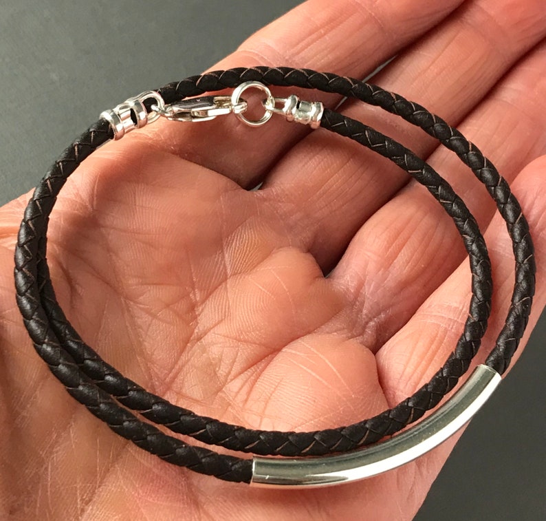 Herren Leder Wickelarmband, Sterling Silber Perlen Armband in Schwarz oder Braun Leder Geflecht, UK handgemacht, Benutzerdefinierte Größen, Geschenkbox Bild 4