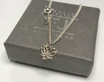 Sterling Silver Lotus Flower Ankle Bracelet, UK Handmade Anklet with Charm, UK Gift for Her, Custom Sizes, Gift Boxed