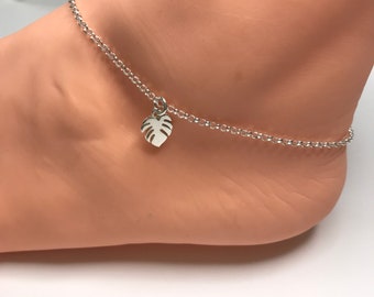 Sterling Silver Ankle Bracelet, Monstera Leaf Anklet for Women, UK Handmade Gift, Gift Boxed, Custom Sizes