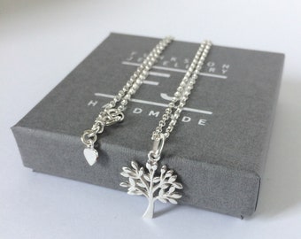 Sterling Silver Necklace with Charm, Tree of Life Pendant Charm, UK Handmade Gift for Women, Custom Sizes, Gift Boxed