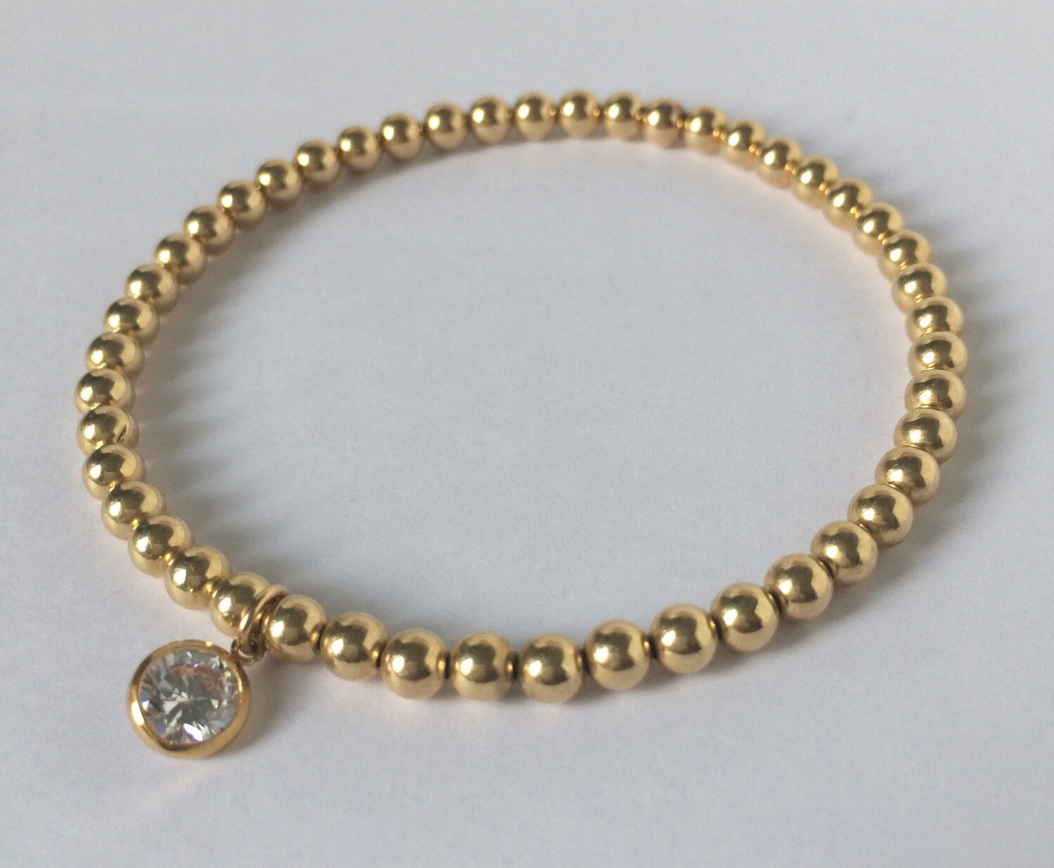 14k Gold Filled Bead Bracelet with Charm 4mm Beaded Stretch Etsy
