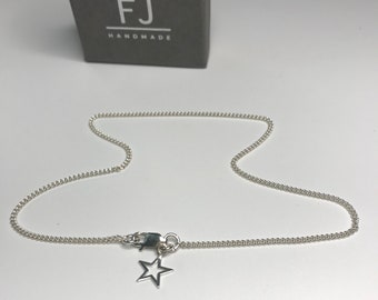 Sterling Silver Star Anklet for Women, Curb Chain Ankle Bracelet with Charm, UK Handmade Gift for Girls, Custom Sizes, Gift Boxed