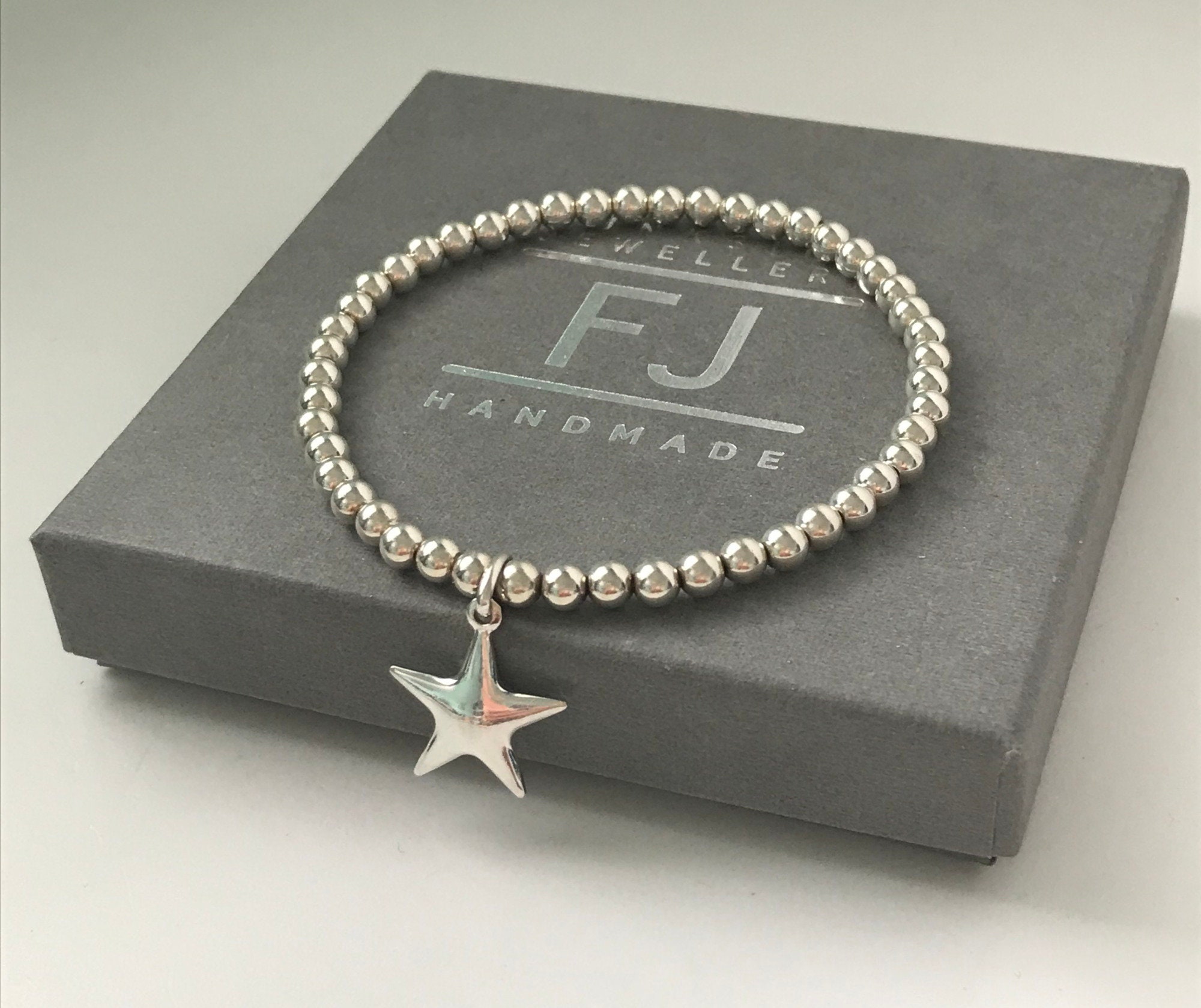 Sterling Silver Star Charm Bracelet Beaded Wish Bracelet Uk Handmade