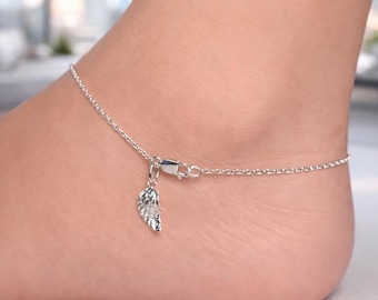 Sterling Silver Angel Wing Anklet: Handmade Rolo Chain Ankle Bracelet