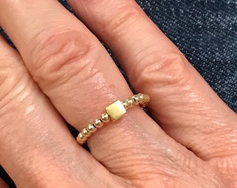 Gold Rings for Women, Simple Cube Beaded Gold Filled Ring, UK Handmade Gift for Her, Gift Boxed, 2.5mm Beads