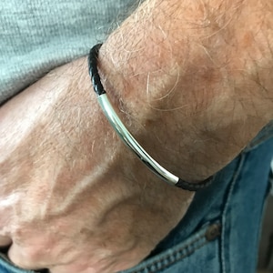 Mens Sterling Silver & Braided Leather Bracelet - Handmade UK
