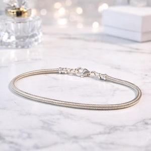 Mens Sterling Silver Snake Chain Bracelet: Handmade 3mm Solid 925 Silver