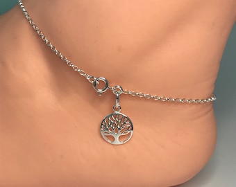 Sterling Silver Tree of Life Anklet or Bracelet, Ankle Chain Bracelet, UK Handmade Gift for Women in Gift Box, Custom Sizes