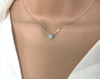 Sterling Silver Birthstone Necklace, Sparkly Box Chain, UK Handmade Gift for Women, Custom Sizes, Gift Boxed, Adjustable