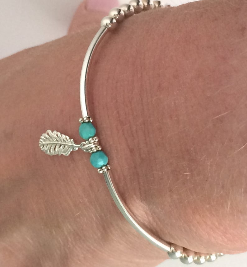 Sterling Silver Beaded Bracelet With Feather Charm and Etsy UK
