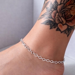 Handmade Sterling Silver Trace Chain Anklet: Adjustable Ankle Chain