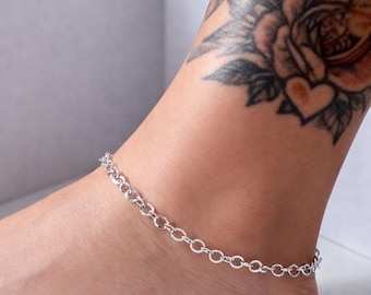 Handmade Sterling Silver Trace Chain Anklet: Adjustable Ankle Chain
