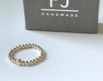 Sterling Silver Beaded Ring, 925 Silver Stacking Stretch Bead Ring, UK Handmade Gift for Women, Girlfriend, Gift Boxed, Custom Sizes